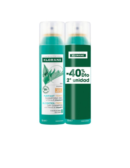 A LA ORTIGA champú seco seborregulador cabellos castaño/moreno pack 2 x 150 ml